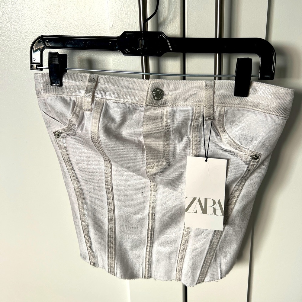 Zara silver jean tube top (M)
